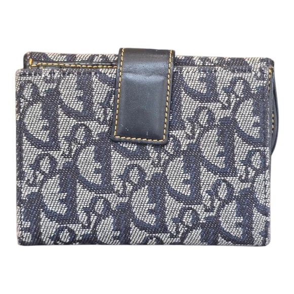 Christian Dior Saddle Lotus Navy Jacquard Canvas Bifold Snap Wallet - Picture 2 of 10
